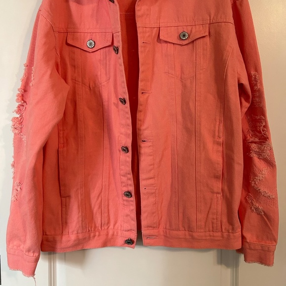 071 Distressed Pink Jean Jacket - Picture 11 of 12